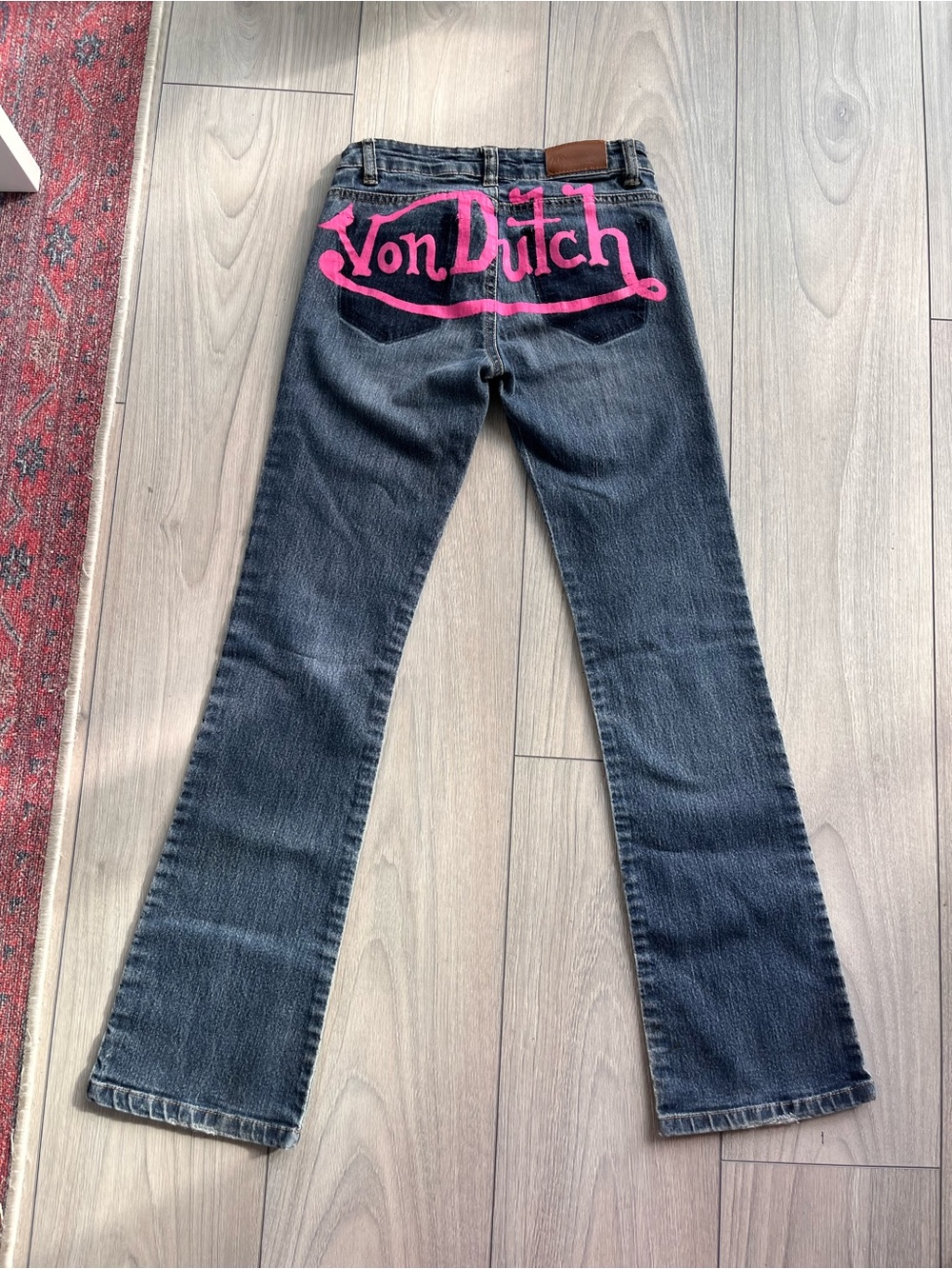 Y2K Low Rise Handpainted Von Dutch Hot Pink Logo Jeans